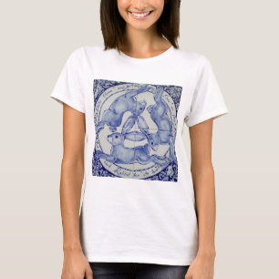 Drei Hase-Kaninchen-blauer u. weißer T-Shirt