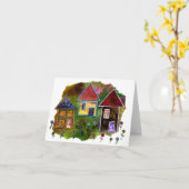 Drei Haus-Collage mit Blumen Karte (Gelbe Blume)