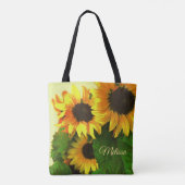 Drei helle gelbe Sonnenblumen personalisiert Tasche (Rückseite)