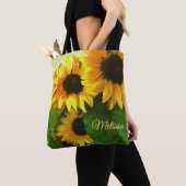 Drei helle gelbe Sonnenblumen personalisiert Tasche (Von Nahem)