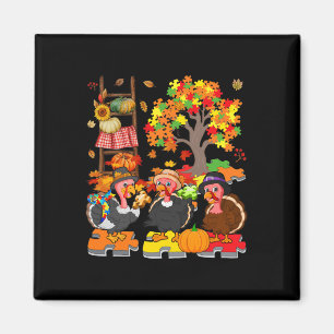 Drei Herbst Türkei mit Autismus Bewusstsein Puzzle Magnet
