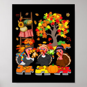 Drei Herbst Türkei mit Autismus Bewusstsein Puzzle Poster