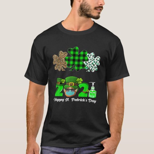 Drei Herz-Kleeblatts Leopard Kariert St Patrick's  T-Shirt (Vorderseite)