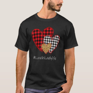 Drei Herzen Buffalo-Karo Lunch Lady Valentinstag  T-Shirt