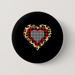 Drei Herzen Buffalo Leopard Karierter Valentinstag Button