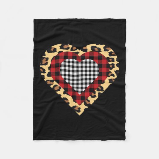 Drei Herzen Buffalo Leopard Karierter Valentinstag Fleecedecke (Vorderseite)