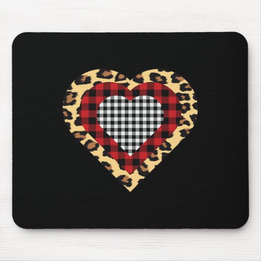 Drei Herzen Buffalo Leopard Karierter Valentinstag Mousepad (Vorne)