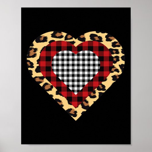 Drei Herzen Buffalo Leopard Karierter Valentinstag Poster (Vorne)