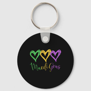 Drei Herzen für Mardi Gras Colors - I Liebe Mardi Schlüsselanhänger