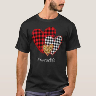 Drei-Herzen-Leoparden-Buffalo-Karo-Nurse-Valentin T-Shirt