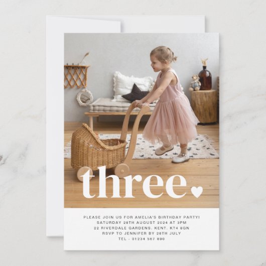 Drei Herzstücke Foto Erster Geburtstag Einladung (Vorderseite)