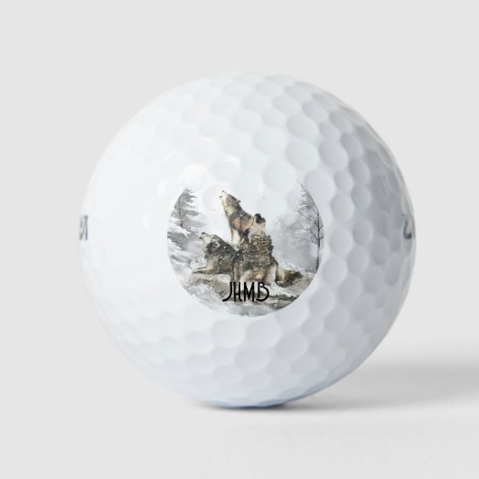 Drei heulende Wölfe Tier-Monogramm-Kunst Golfball (Vorderseite)