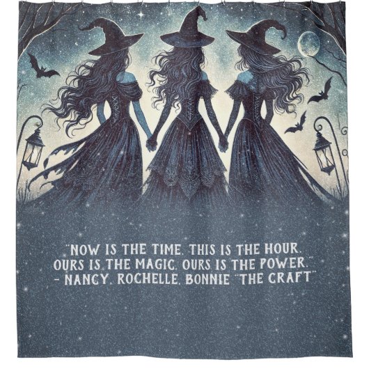 Drei Hexen am nächtlichen Starry Halloween Duschvorhang (Vorderseite)