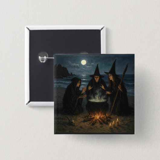 Drei Hexen Brew Cauldron Vollmond Strand Button (Vorne & Hinten)