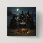 Drei Hexen Brew Cauldron Vollmond Strand Button (Vorderseite)