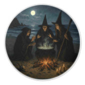 Drei Hexen Brew Cauldron Vollmond Strand Keramikknauf (Vorderseite)