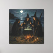 Drei Hexen Brew Cauldron Vollmond Strand Leinwanddruck (Vorderseite)