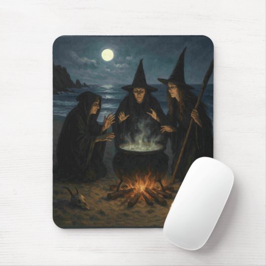 Drei Hexen Brew Cauldron Vollmond Strand Mousepad (Mit Mouse)
