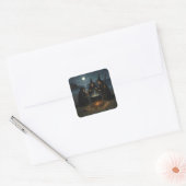 Drei Hexen Brew Cauldron Vollmond Strand Quadratischer Aufkleber (Umschlag)