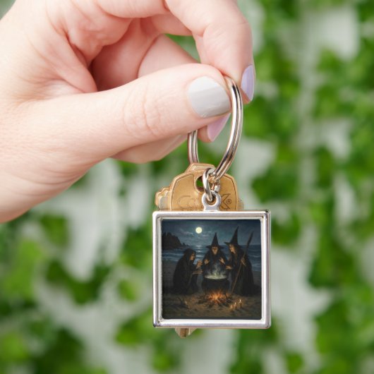 Drei Hexen Brew Cauldron Vollmond Strand Schlüsselanhänger (Hand)