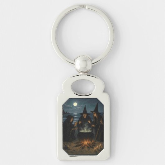 Drei Hexen Brew Cauldron Vollmond Strand Schlüsselanhänger (Vorderseite)