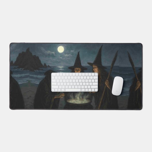 Drei Hexen Brew Cauldron Vollmond Strand Schreibtischunterlage (Tastatur & Maus)