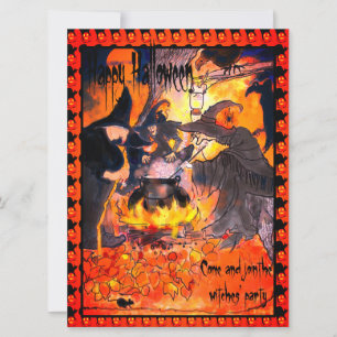Drei Hexen feiern Halloween-Kunst Einladung
