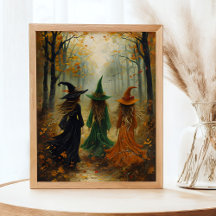 Drei Hexen Herbstwald Vintage-Halloween-Wand