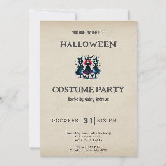 Drei Hexen Schwarze Katzen Fledermäuse Vintag Hall Einladung (Vorderseite)