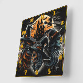 Drei Hexen unter Vollmond an Halloween-Nacht Quadratische Wanduhr (Winkel)