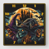 Drei Hexen versammeln sich unter einem glühenden V Quadratische Wanduhr (Vorderseite)