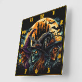 Drei Hexen versammeln sich unter einem glühenden V Quadratische Wanduhr (Winkel)