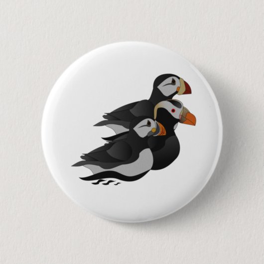 Drei hübsch gesellige Puffins Cartoon Button (Vorderseite)