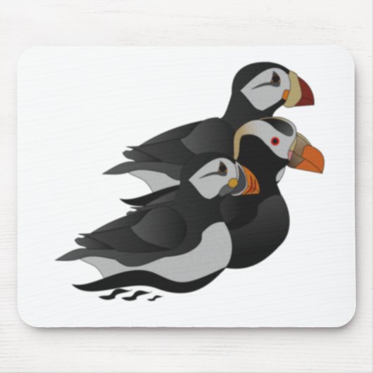 Drei hübsch gesellige Puffins Cartoon Mousepad (Vorne)
