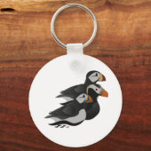 Drei hübsch gesellige Puffins Cartoon Schlüsselanhänger (Vorderseite)