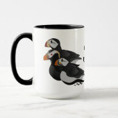 Drei hübsch gesellige Puffins Cartoon Tasse (Links)