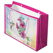 Drei Hummingvögel Aquarelltasche (groß) Große Geschenktüte (Vorderseite Schrägansicht)