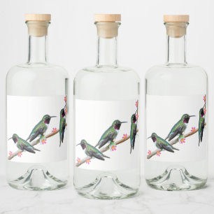 Drei Hummingvögel auf einem Zweig eines Feuers Alkoholflaschenetikett