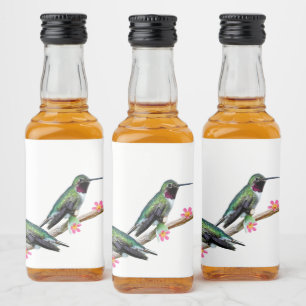 Drei Hummingvögel auf einem Zweig eines Feuers Alkoholflaschenetikett