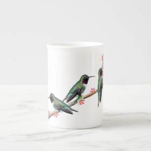 Drei Hummingvögel auf einem Zweig eines Feuers Porzellantasse