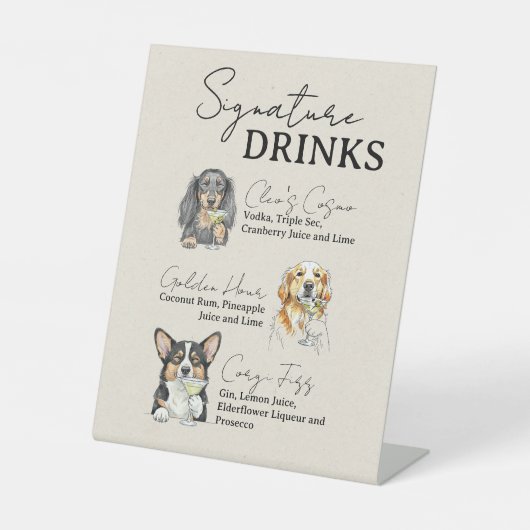 Drei Hunde-Hochzeitsignatur Drinks Bar-Zeichen Sockelschild (Vorderseite)