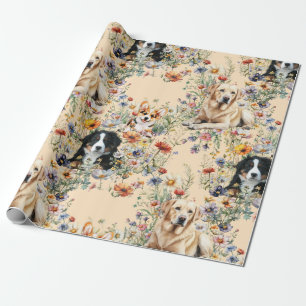 Drei Hunde in Wildblumen nahtlos  Geschenkpapier