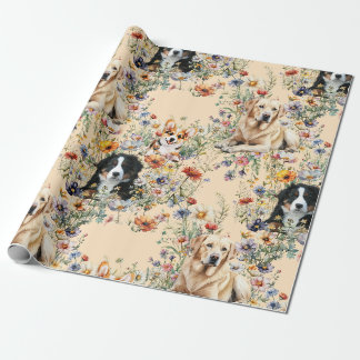 Drei Hunde in Wildblumen nahtlos Geschenkpapier