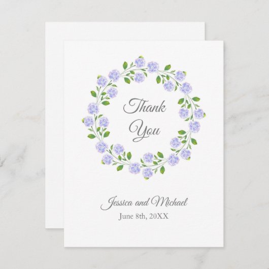 Drei Hydrangeas Wasserfarben-Blumenreath Dankeskarte (Vorne/Hinten)