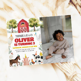 Drei-I-E-I-O-Bauernhof 3. Geburtstag Foto Einladun Einladung