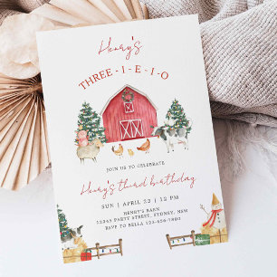 Drei-I-E-I-O Farm Christmas 3. Geburtstag Party Einladung
