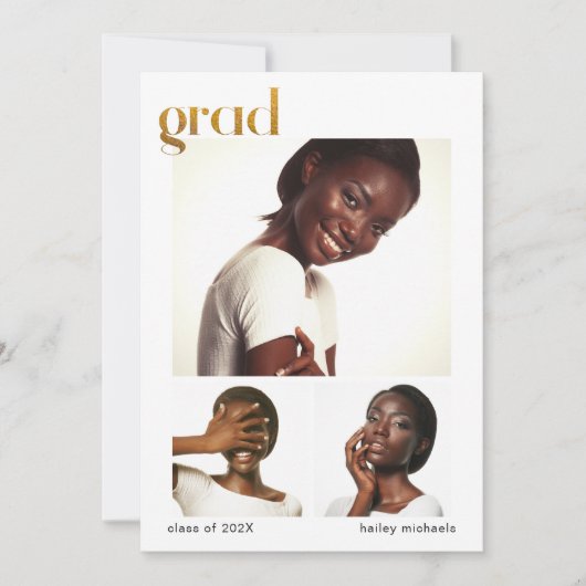 Drei Imitate der Fotocollage Graduation Party Gold Einladung (Vorderseite)