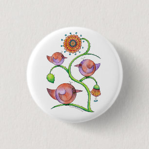 "Drei in einem Baum" Vögel Button