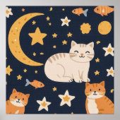 Drei Ingwerkatzen, Mond, Sterne und Fische Poster (Vorne)