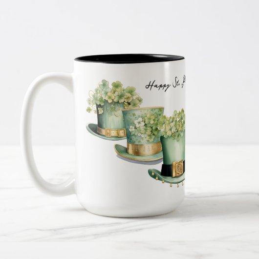 Drei Irish St Patrick's Day Leprechaun Hats Zweifarbige Tasse (Links)